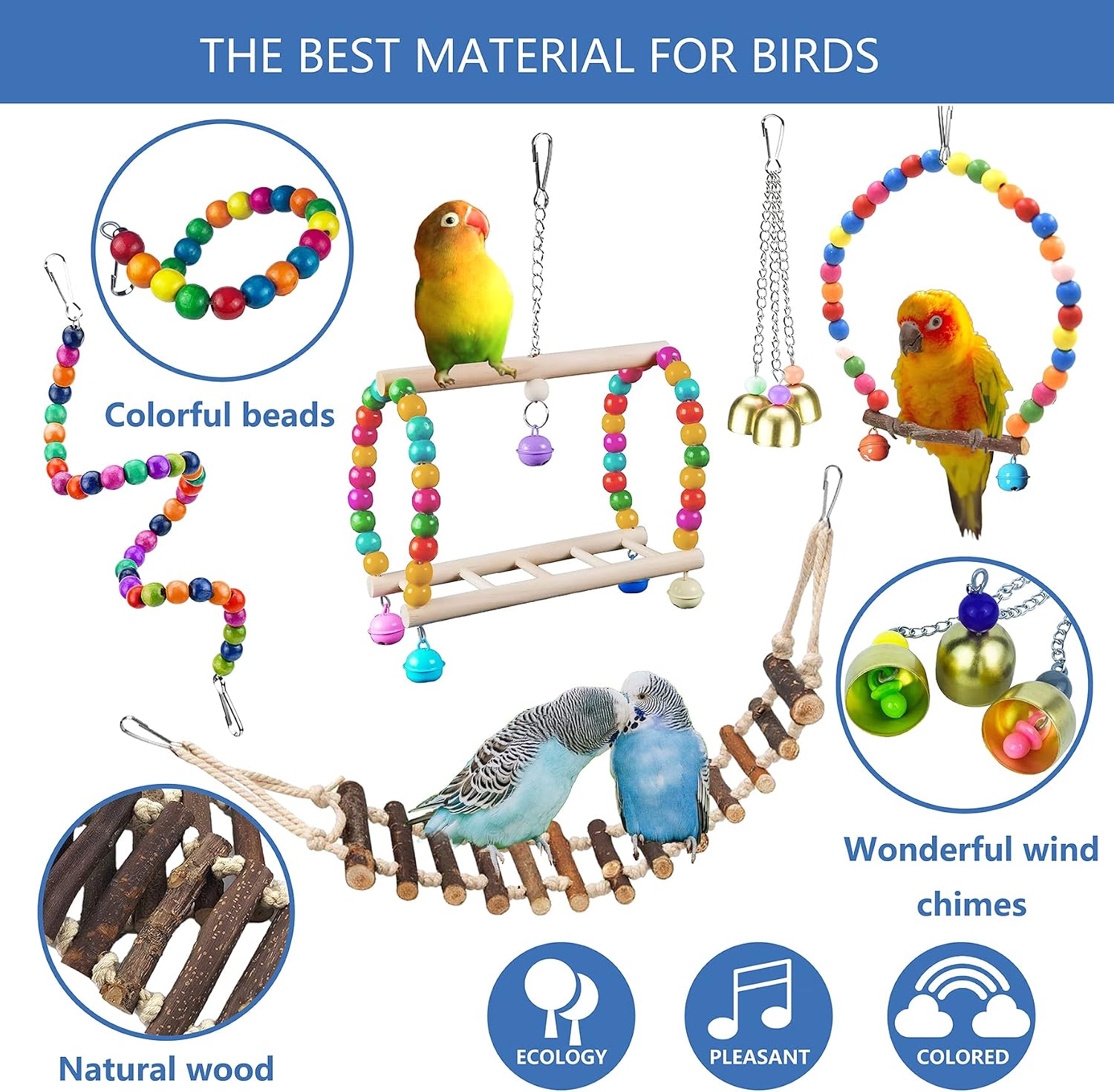 Natural Wood Colorful Parrot Bird Toys - Hình 2