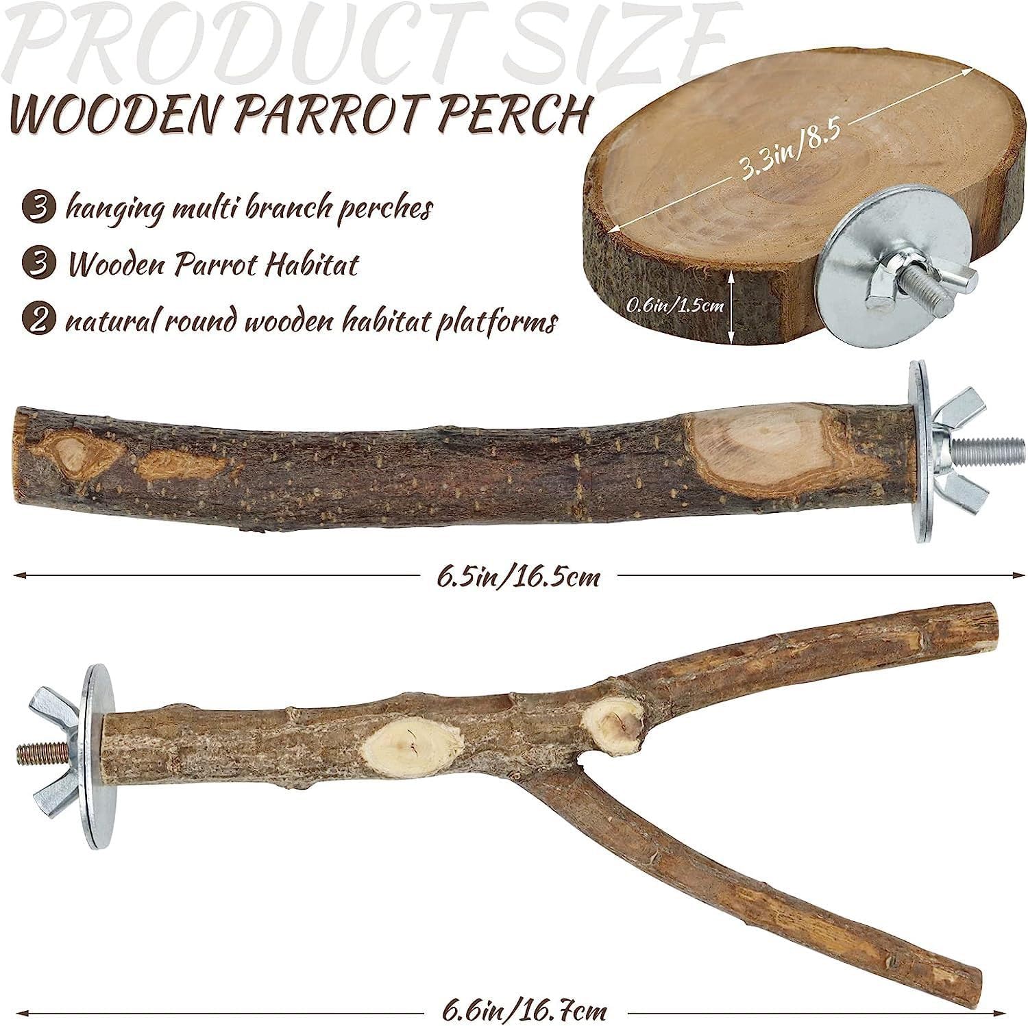 Natural Wood Bird Perch & Platform Set - Hình 2
